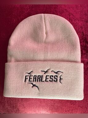 Fearless Embroidered Cream White-off Beanie NWOT